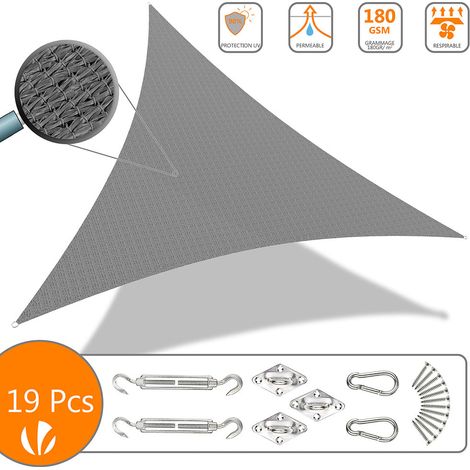 Sonnensegel Dreieckig mit Befestigung Set 3x3x3m, Grau (1/5)