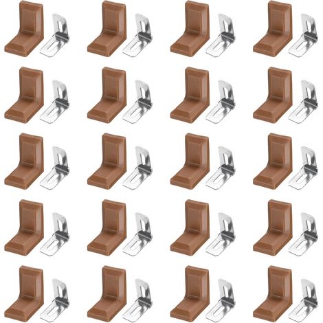 20pcs Équerres Métalliques D'angle 18x28x28mm En Forme De L 90 Degrés Supports D'angle À Angle Droit Avec Vis Et Équerres En Plastique Pour Meubles Chaises Étagères s, Brun Clair (1/5)