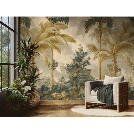 Papier peint Tropical – palmiers illustrés vintage - 150 x 250 cm (1/2)