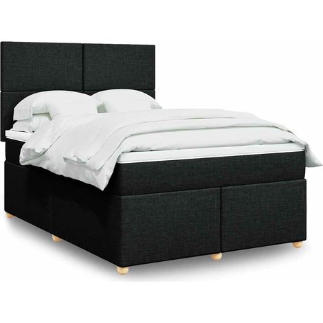 Cama box spring con colchón tela negro 160x200 cm (1/5)