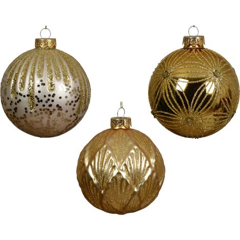 Palline per albero di Natale in vetro decorato colore oro, 12 pezzi (1/2)
