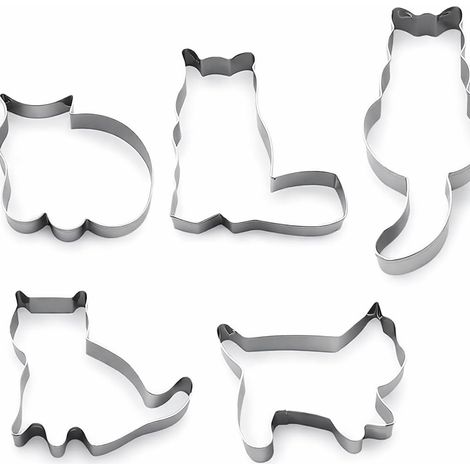 Selecto Bake 5 PCS Cute Cat Shaped Cookie Cutter Set Stainless Steel Cookie Cutter Molds for DIY Baking Cake Fondant Sugarcraft Biscuits Decoration