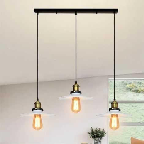 U-Do 3 Têtes Lustre Suspension Luminaire en Métal Blanc Vintage E27 22cm Lampe de Plafonde Brillant Lustre pour Cuisine Chambre (1/4)