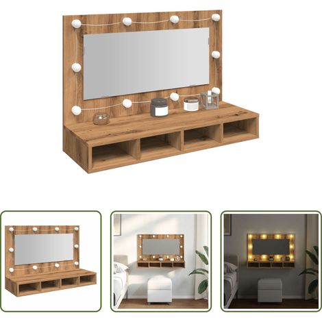 Miroir LED - Armoire à miroir avec LED Chêne artisanal 90x31,5x62 cm (1/5)