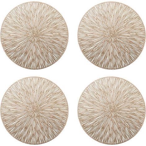 Lot de 4 sets de table ronds en PVC ajouré, décoratifs et anti-chaleur, pour restaurant ou assiette à steak (dorés). (1/5)