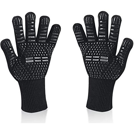 Gants de Barbecue, Universel Gants Four Anti Chaleur Jusqu'à 800°C, Antidérapants Silicone Ignifuge Gant Cuisine avec Protection de (1/4)
