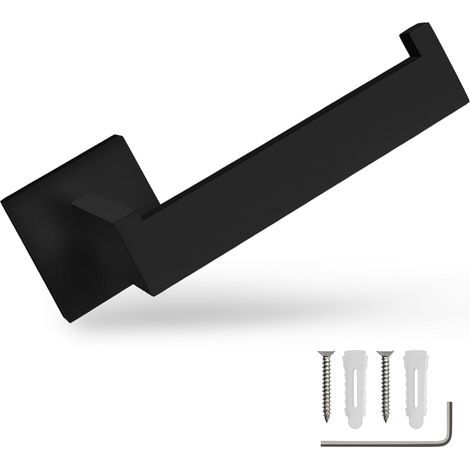 Soporte de papel higiénico AIDUCHO para montaje en pared, de acero inoxidable 304 negro, diseño de líneas rectas, soporte abierto para evitar caídas, incluye soporte para rollo de papel higiénico y ac (1/5)