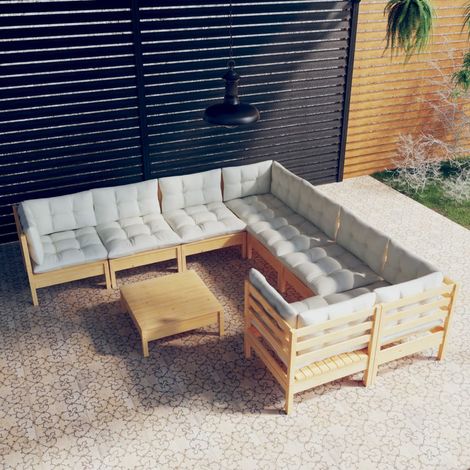 Set Salotto da Giardino 9 pz con Cuscini Crema in Legno di Pino vidaXL (1/5)