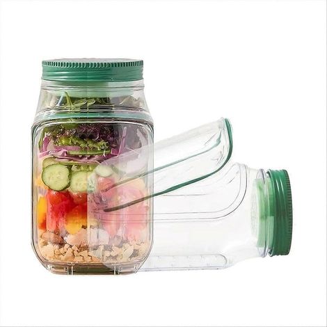 Lot de 2 bocaux à salade - Ouverture latérale, compatibles micro-ondes, lave-vaisselle et congélateur, pour la préparation et le transport des aliments (1/5)
