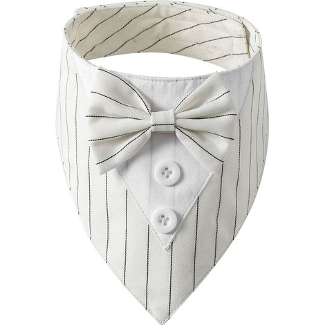Bandana Pour Chien - Collier Avec Nœud Papillon - Costume De Fête Pour Chien - Blanc À Rayures - Réglable - 1 Pièce (1/5)