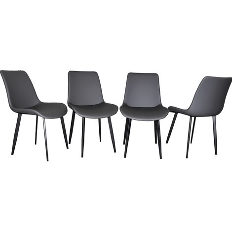 Sedie da pranzo moderne in PU grigio con gambe in acciaio al carbonio, set da 4 (1/5)