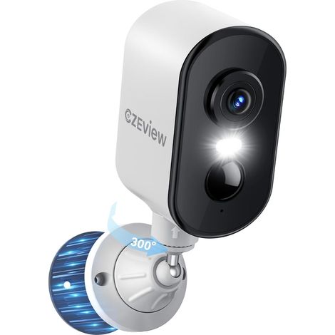 CZEview 2K Caméra de Surveillance Extérieure, sans Fil avec Batterie, Vision Nocturne Couleur, Audio Bidirectionnel, Détection de Mouvement, PTZ 300°, Montage Magnétique, IP65, WiFi 2.4G, Blanc (1/5)