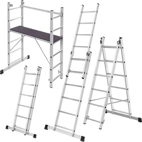 Scala da cantiere in alluminio di alta qualità, altezza 270 cm, configurazione regolabile, piedini antiscivolo, certificazione EN131. (1/5)