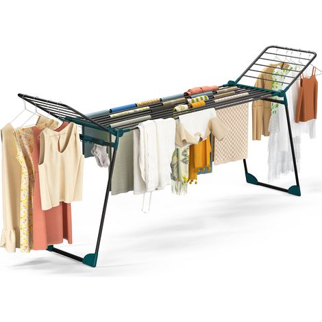 VOUNOT® Stendibiancheria Allungabile Pieghevole fino a 284 cm, Stendino in Metallo con Ali Laterali e Portacalze, Nero (1/5)