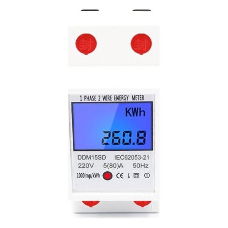 Compteur d'énergie électrique de type rail multifonction monophasé, affichage rétroéclairé LCD, 5-80A 220V 50Hz (1/4)