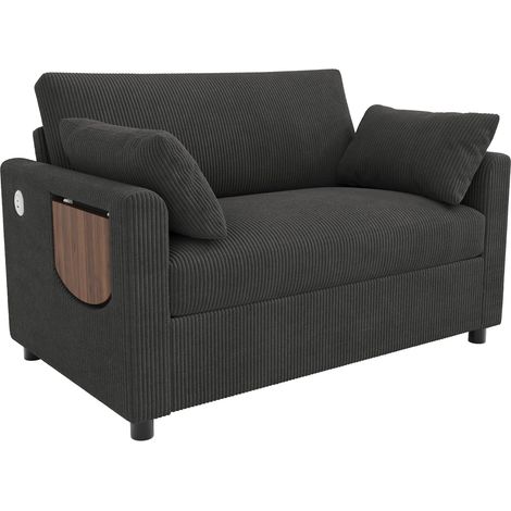 ELVMI Sofá Cama 2 Plazas con Puertos USB y USB-C, Mesa Auxiliar Plegable, Bolsillo Lateral, en Pana Gris (1/5)