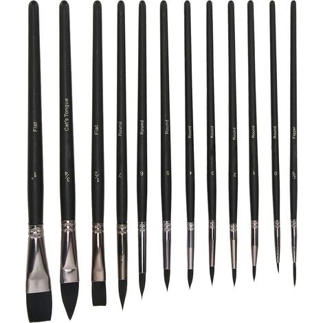 12 Pinceaux en Nylon de Tailles Variées pour Aquarelle et Peinture Acrylique, Manche en Bois pour Artistes (1/5)