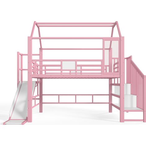 Kinder-Hochbett Rosa mit Rutsche, Treppe und Bluetooth-LED, 140 x 200 cm HOMVRA (1/5)