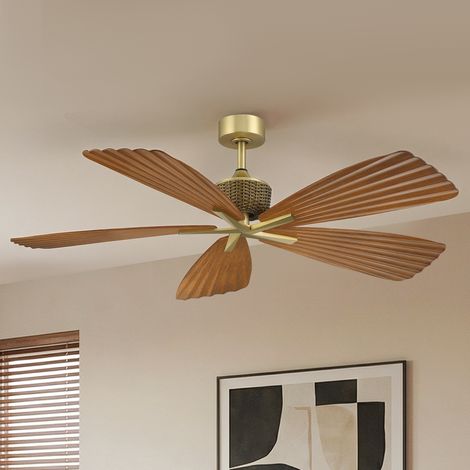 Parrot Uncle Ventilateur de plafond 142 cm sans lumière silencieux avec télécommande, moteur DC, 6 vitesses réversibles, design tropical effet bois, pour salon, chambre et terrasse couverte