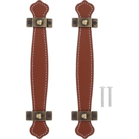 Maniglia vintage in pelle PU per mobili, porte, cassetti, armadietti, valigie - Set da 2, lega di zinco, lunghezza 19 cm, distanza tra i fori 128 mm, colore marrone