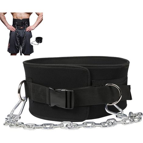 2-in-1 Gewichthebergürtel/Stützgürtel mit langer Stahlkette, Krafttrainingsgürtel, Fitnessgürtel, für Klimmzüge, Kniebeugen, Powerlifting und Kreuzheben (1/5)