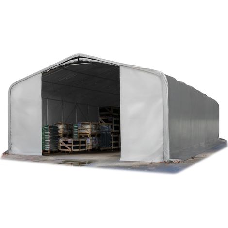 8x12m hangar TOOLPORT, porte 4,0x3,6m, toile PVC 850 N gris avec statique (type de sol : terre) (1/5)