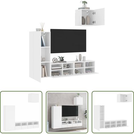 vidaXL Meuble TV - Unités murales TV 4 pcs blanc bois d'ingénierie (1/5)