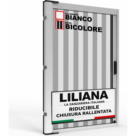 Zanzariera a Rullo "LILIANA" L 150 x H 250cm Laterale Riducibile per Porta Finestre Con Chiusura Rallentata e Magnetica - Bianco RAL9010 con Rete in Fibra di Vetro Bicolore - Made in italy