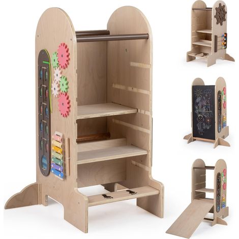 COSTWAY 5 in 1 Torre Montessoriana in Legno con Lavagna e Scivolo