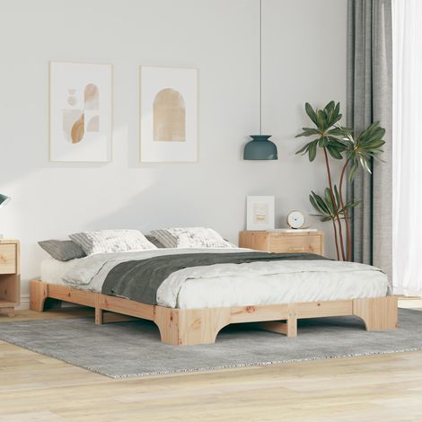 vidaXL Cadre de lit Marron 140 x 220 cm Pin massif (1/5)