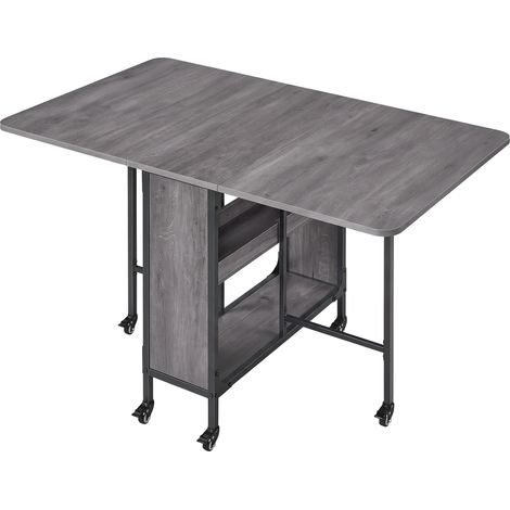 Table à Manger Pliable avec Rangement, Petite Table de Cuisine sur Roulettes, 130 x 75 x 75 cm, Gris (1/5)