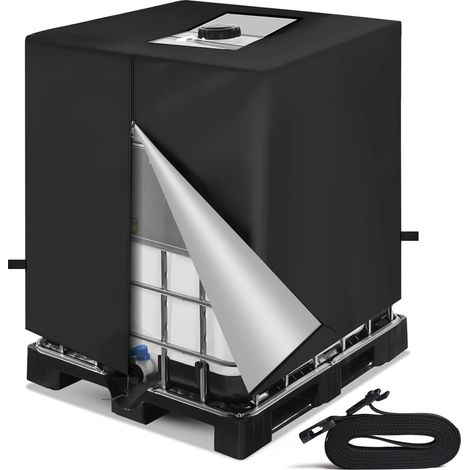 Bache pour Cuve 1000 L IBC Anti-UV Bâche Réservoir d'eau IBC 1000 L Couverture Container Citerne Eau Pluie 420DCoupe-Vent 120 100 116cm Noir (1/5)