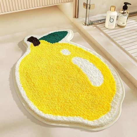 Non-slip bath mat 50 x 80 cm, washable microfiber with lemon fruit pattern