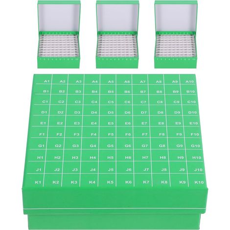 Boîte de Congélation 100 Trous 4 Pièces en Papier pour Tubes à Centrifuger Couvercle Rabattable, Vert, Stockage Longue Durée en Laboratoire, Adapté aux Tubes et Flacons 1, 8 Ml/2, 0 Ml (1/5)