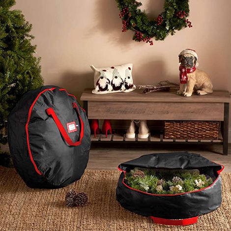 Sac de rangement pour couronne de Noël - Avec poignées - En tissu Oxford 600D - Pour couronnes de Noël-Noirt 90x20cm