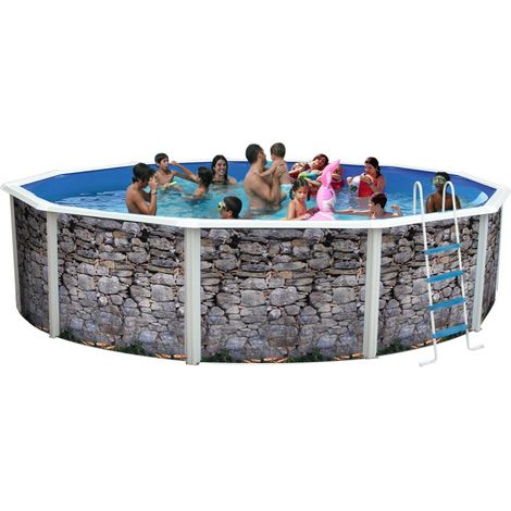 Kit piscine hors-sol acier Toi PIEDRA GRIS ronde Ø3.50 x 1.20m décor pierre (1/4)