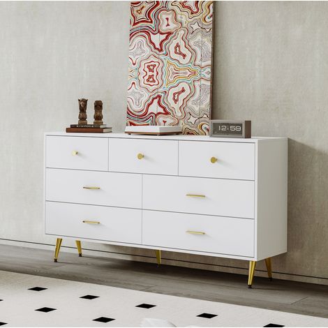 Aparador blanco con siete cajones y patas metalicas OKMYHOME (1/5)