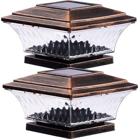 Luces solares para postes, iluminación LED para exteriores, luz para tapa de valla de terraza, dos modos de luz, blanco cálido/blanco brillante, adecuadas para postes de madera de 4 x 4, cobre cepilla (1/5)