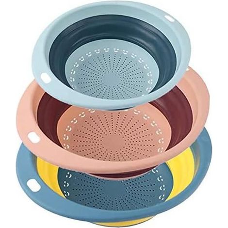 Passoire,Rétractable et Extensible,Panier de Passoire Pliable,Idéal pour Les Pâtes,Les Légumes,Portable Panier de Fruits-3pcs (1/4)