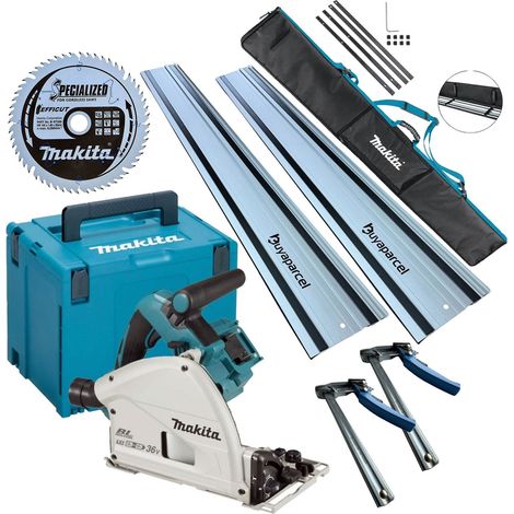 Makita DSP600ZJ 36v Twin 18v Brushless Plunge Saw 2x1.5m Guide Rail Clamp +Blade (1/5)