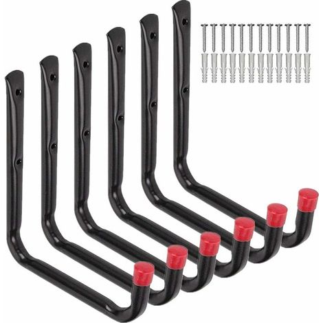 Set of 6 heavy-duty storage hooks for garage, 20 cm, wall-mounted for garden hose, folding chair and bicycle (1/4)