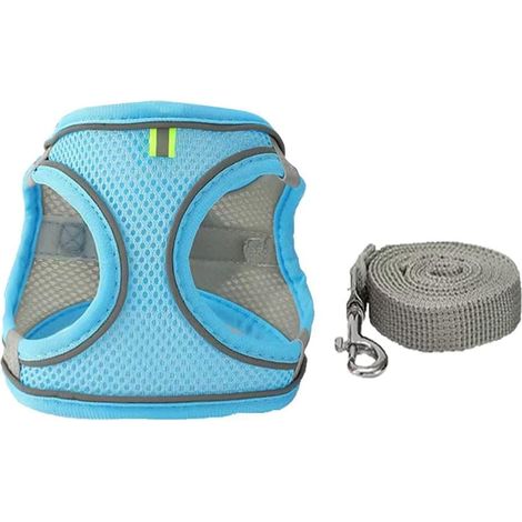 Harnais Veste Harnais Respirant Maille Réglable Chien Respirant et Confortable Anti Traction Laisse Ensemble Gilet Confortable Promenade Contrôle Sécurité (Bleu XXS) (1/5)