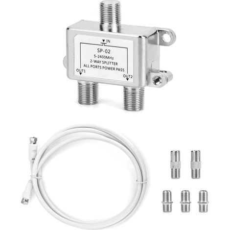 2 Voies Répartiteur Satellite, Repartiteur Antenne TV, avec 1.5m Câble Coax F Prise pour Box (1/5)