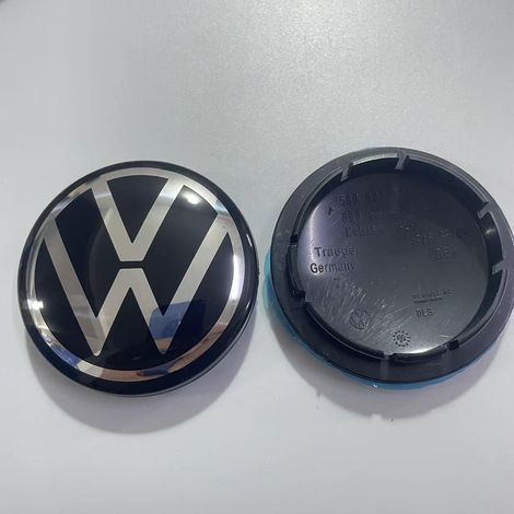 Cache moyeu de roue Volkswagen 65 mm avec logo VW, enjoliveur central jante finition noir brillant miroir, compatible Golf Passat Touran Jetta, lot de 4 pièces (1/2)