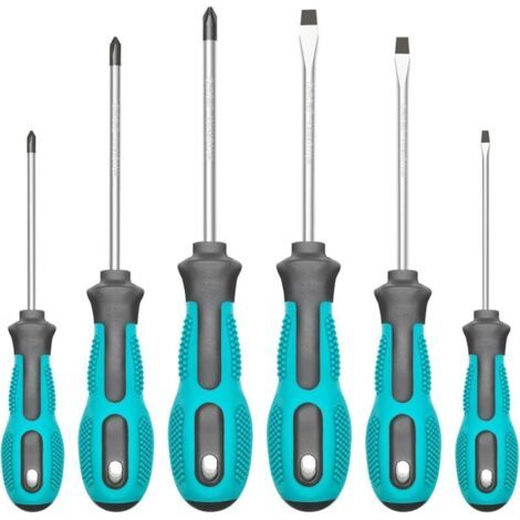 Ce jeu de tournevis magnétiques comprend 3 tournevis cruciformes, 3 tournevis plats et un tournevis à douille professionnel avec une poignée antidérapante et rembourrée.