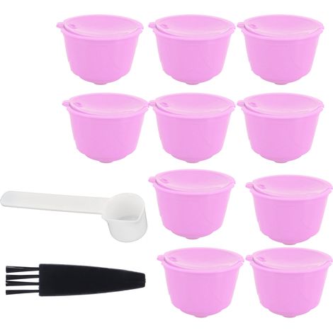 Recharges de capsules réutilisables pour machine à café DOLCE GUSTO, filtre à café rechargeable violet (lot de 10, 1 cuillère et 1 brosse) (1/5)
