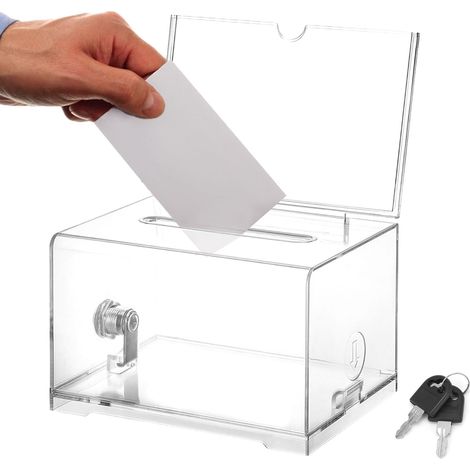 Boîte de Dons en Acrylique, Boîte à Dons Verrouillable, urne Électorale Transparente avec Serrure à Clé, Tirelire Transparente, avec Tableau D'insertion, pour Les Votes, Jeux, Cartes de Visite (1/5)