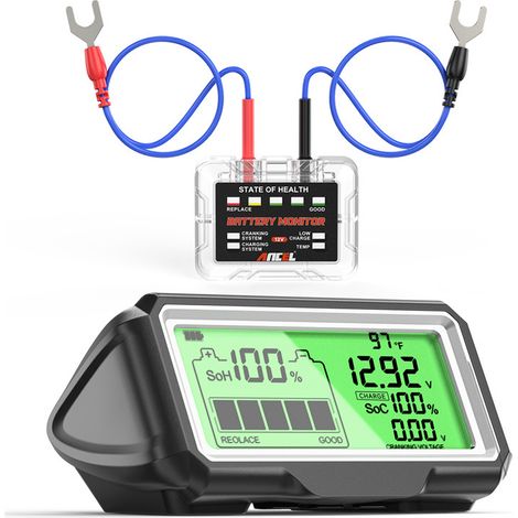 Moniteur batterie 12V ANCEL BM200 Pro écran HUD étanche, testeur analyseur SOH SOC tension température, alimentation solaire + port Type-C, transmission sans fil 433MHz, surveillance système démarrage (1/5)