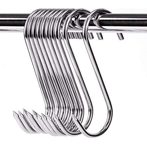 10 - Crochet S - Acier Inoxydable - Suspension Viande Saucisse BBQ Cuisine - Robuste Antirouille - Argenté - 20x5cm