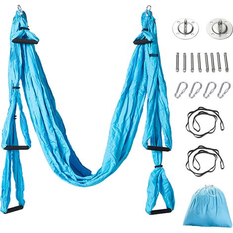 1 kit hamac de yoga aérien, 250 x 150 cm, nylon 210T, 6 poignées, 24 boucles rétractables, installation porte/plafond/arbre (1/5)